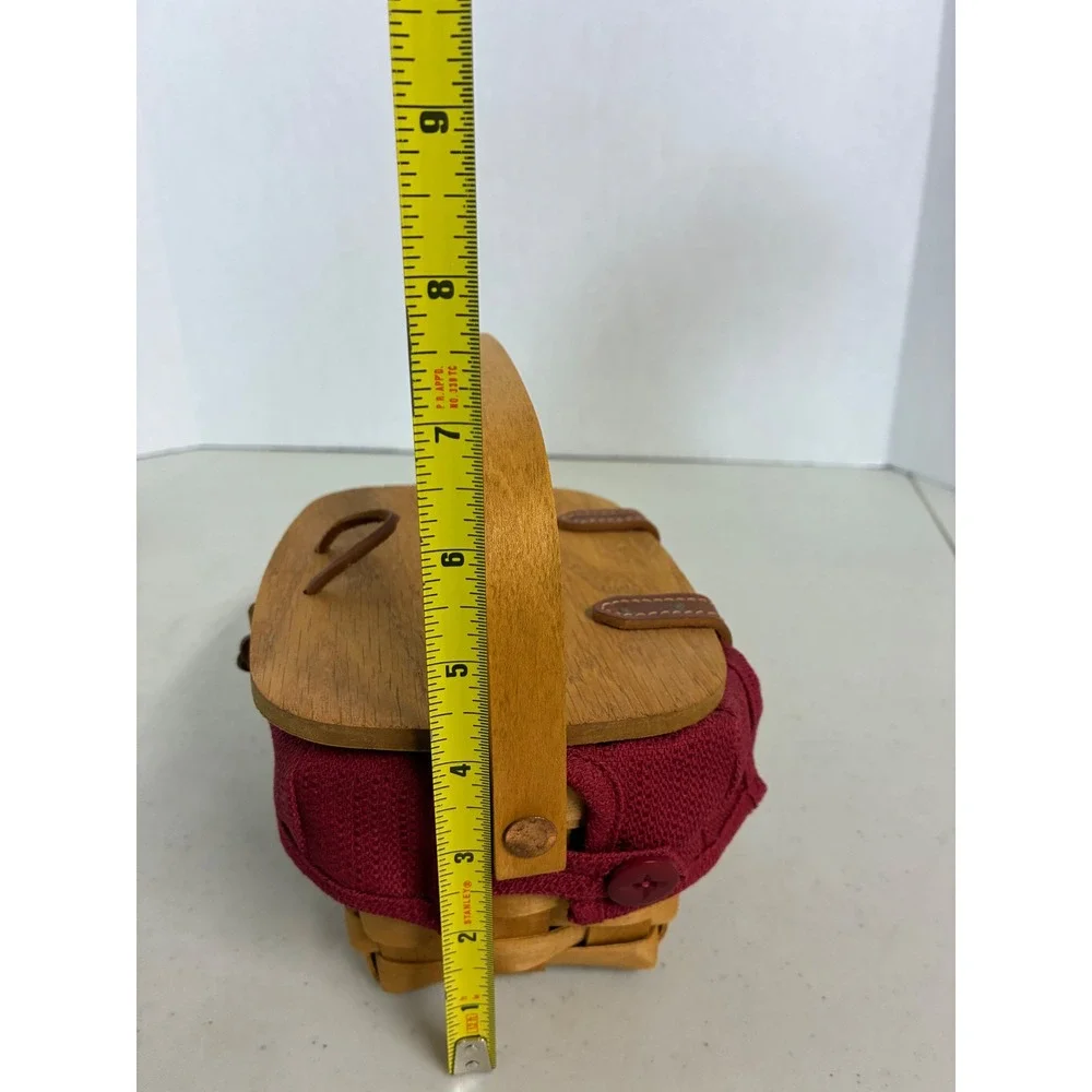 Longaberger Woven Wood Basket Burgundy Liner Wood Lid Divided Protector‎ Set